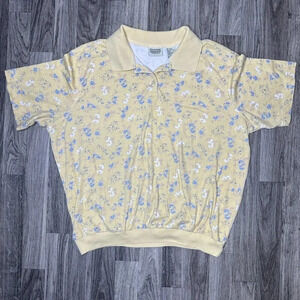 Vintage 90s Classic Elements Woman's Butter Yellow Floral Collared Shirt Size XL